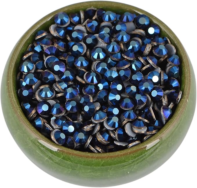 NCB 2880pcs Hotfix Rhinestones, Round Flatback Crystal Glass Hot Fix Rhinestones for Crafts Clothes Shoes Shirts Caps Decoration (Mine Blue, SS10 2.8mm)