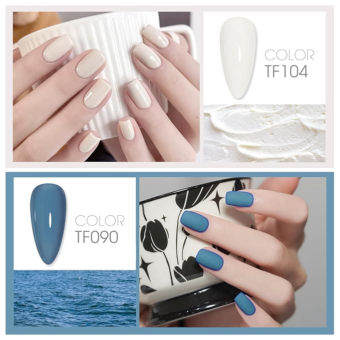 3-Free Gel Nail Polish Set - 6 Pcs 10g Nude Blue Soak Off UV/LED Gel, Long Wearing Without Pungent Odor Nail Gel, Nail Beauty Manicure Kit for Professional, Salon & Home Use, No Hema & TPO & Di-Hema