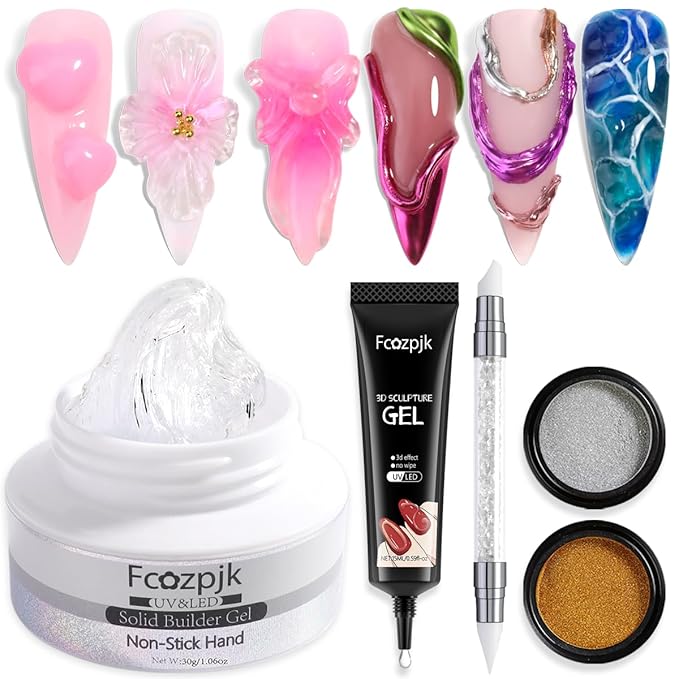 30g Solid Builder Gel For Nails and 15g Liner Gel Polish, Clear Non-sticky Hard Gel for Nail with Silicone Carving Pen 3D Sculpting Gel Building Gel Nail Extension Gel Nail Salon Supplies