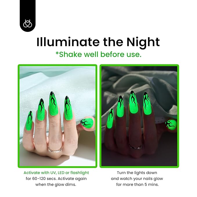 Beetles Gel Nail Polish, Luminous Green Glow in the Dark Gel Nail Polish Soak off Uv Led Nail Lamp Nail Art Manicure Salon DIY Home 0.5Oz