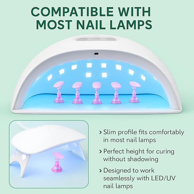 Nail Stand for Press On Nails – 2 Set Acrylic Nail Holders for Nail Art Practice, 10 Nail Stands, 60Pcs Reusable Putty, Flower Shaped Base & Tweezers, Nail Art Tool Kit for Salon & Home
