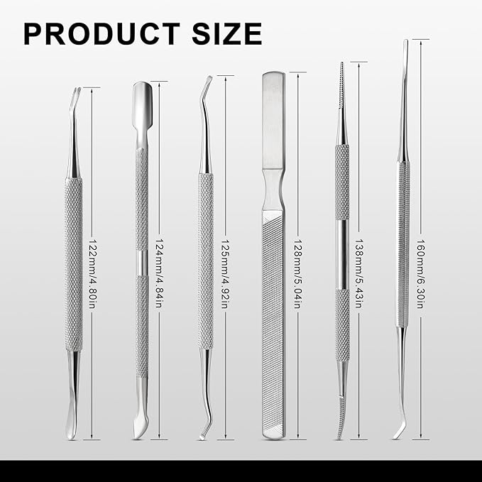 FERYES Ingrown Toenail Removal Tool Kit - 6 Piece Pedicure & Manicure Tools Set with Nail Files, Lifters, Cuticle Trimmers - Podiatrist Grade Nail Care Kit for Thick & Ingrown Nails