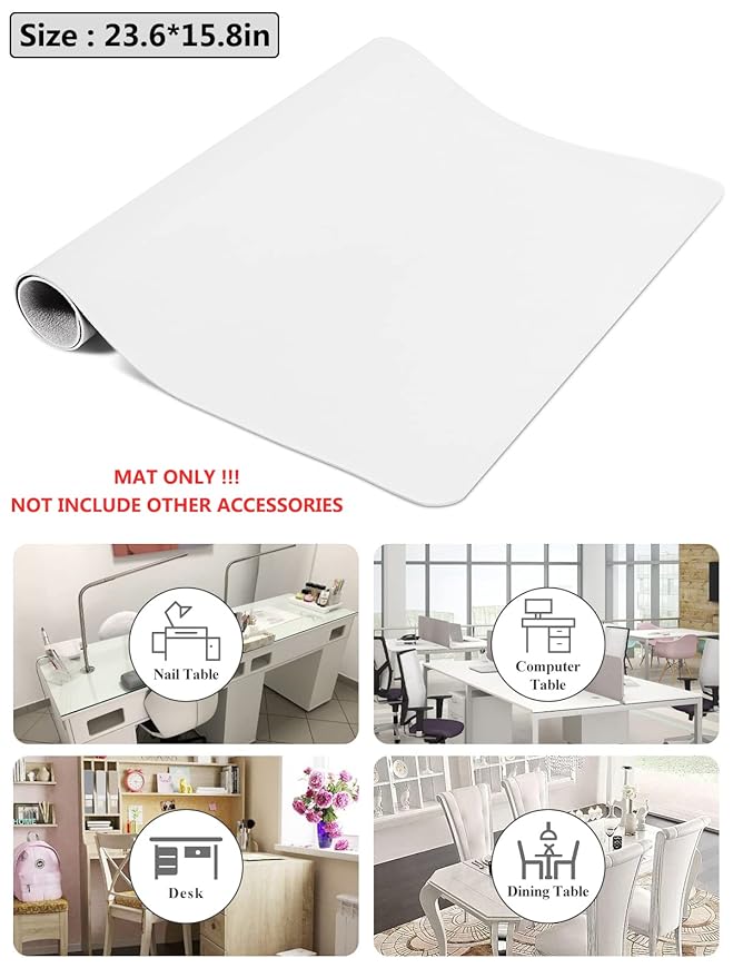 (MAT ONLY) White Nail Art Table Mat, Foldable Nail Art Hand Rest Pad for Nail Arm Rest Cushion, Soft Microfiber Leather Nail Mat, Manicure Pad Nail Table Pad Desk Mat for Nail Technician Salon Home
