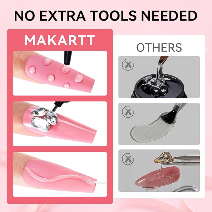 Makartt Nail Rhinestone Glue Set - Gel Nail Glue for Rhinestones, 3D Art Design Super Strong Adhesive for Charm Gems Jewel Crystal Beads Diamonds, 15ml & 8ml, Easy Use, Cured Need
