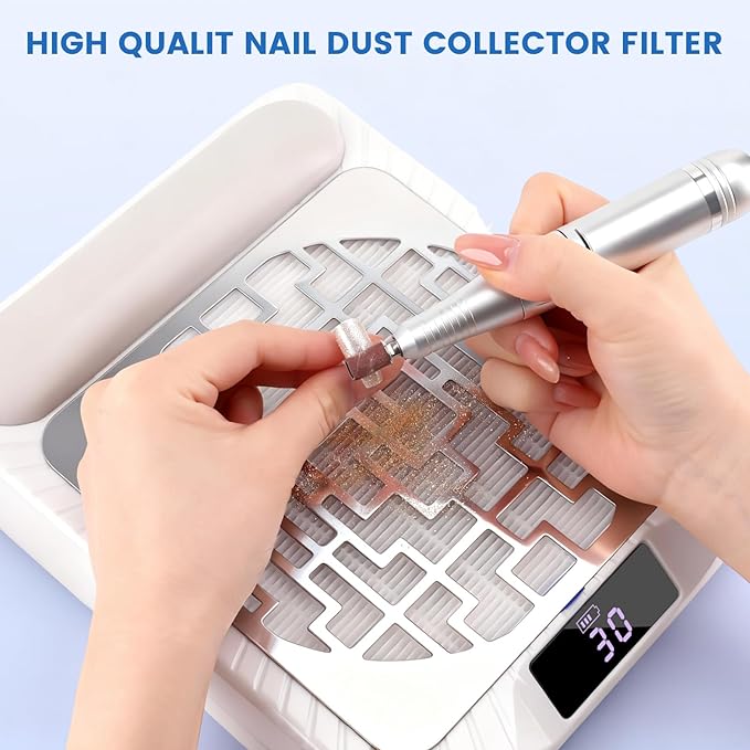2PCS Nail Dust Collector Filter, Reusable Nail dust Collector Sheet Rechargeable Nail Dust Collector with LED Display, Double Replacement Filter for Nail Dust Vacuum Machine