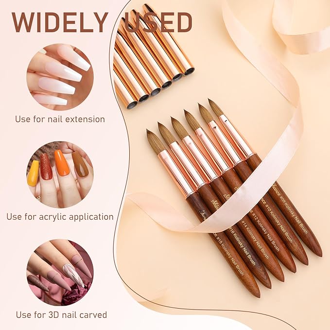 Acrylic Nail Art Brush Size 14, 100% Pure Kolinsky Hair Oval Nail Brush for Acrylic Application, Professional Nail Extension Manicure Tool Wooden Handle Nail Drawing Pen for DIY Home Salon