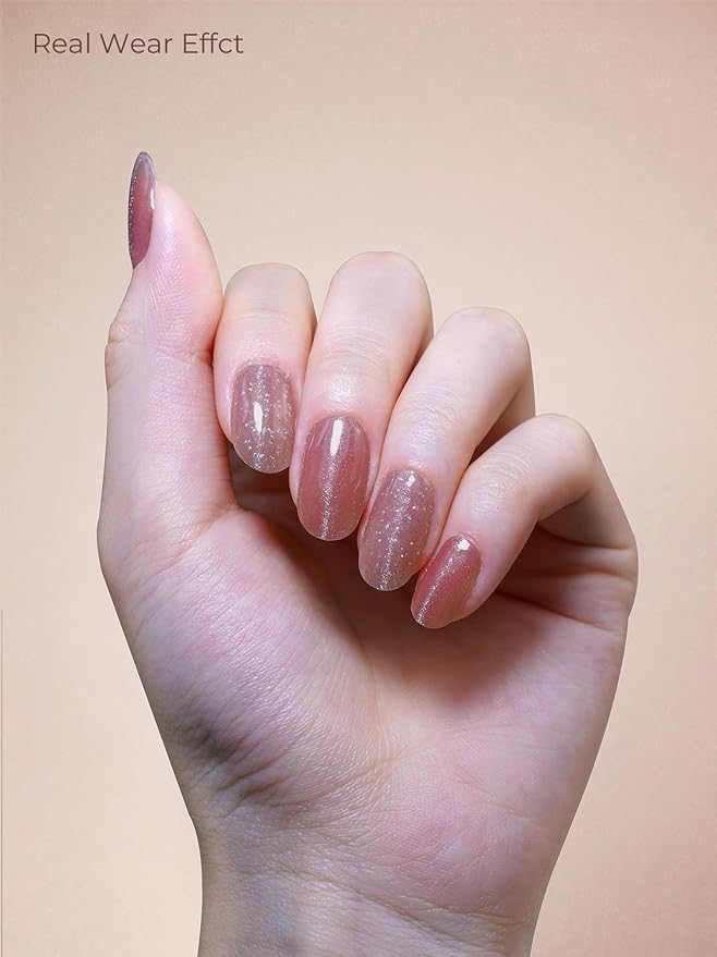 Pre Cured Gel Nail Strips - 44PCS Salon Quality Gel Nail Stickers - Long Lasting Polish Wraps for Women no UV Light Needed Easy Apply & Remove (Starry Pink Sky