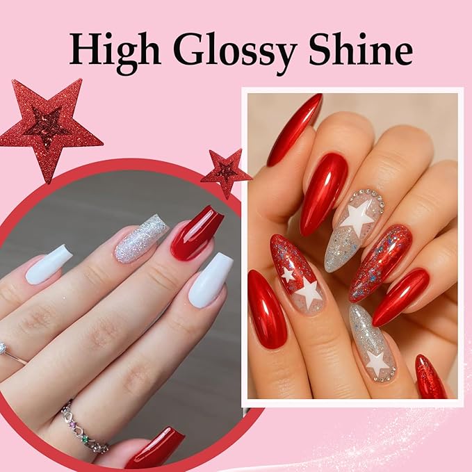 AZUREBEAUTY Dip Powder Nail Kit Berry Red Silver Glitter, 4 Colors Dipping Powder Set, French Nail Art Base Top Coat Activator Essential Liquid Manicure No Lamp Needed Salon