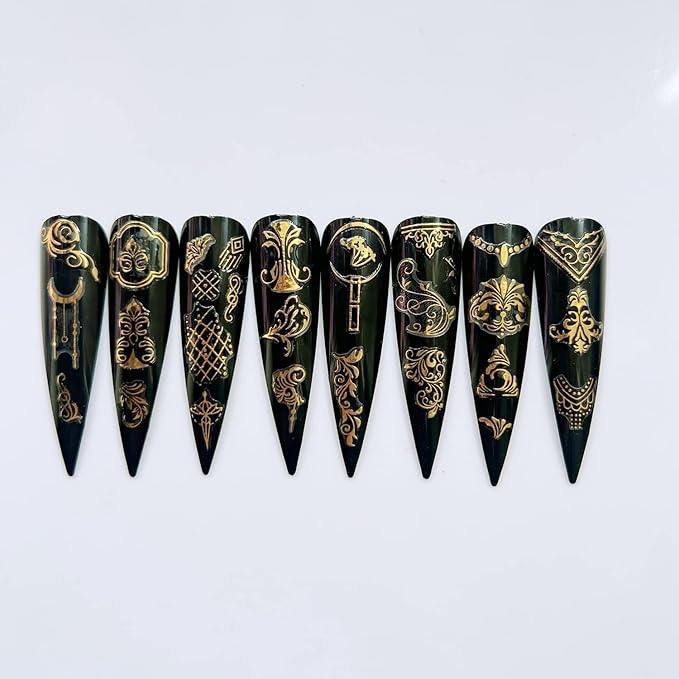 NAIL ANGEL 24Sheets Nail Art Adhesive Sticker Sheets Different Gold Color Luxury Shapes Sticker Nail Art Deco 10304 (10304)