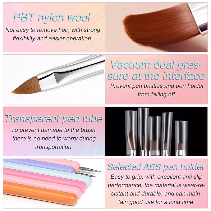 6PCS Nail Art Brushes Set, Nail Design Painting Brushes Builder Gel Brush Nail Dotting Tools Nail Fine Liner Brushes for Nail Extension Multifunctiona (N6 TGS)