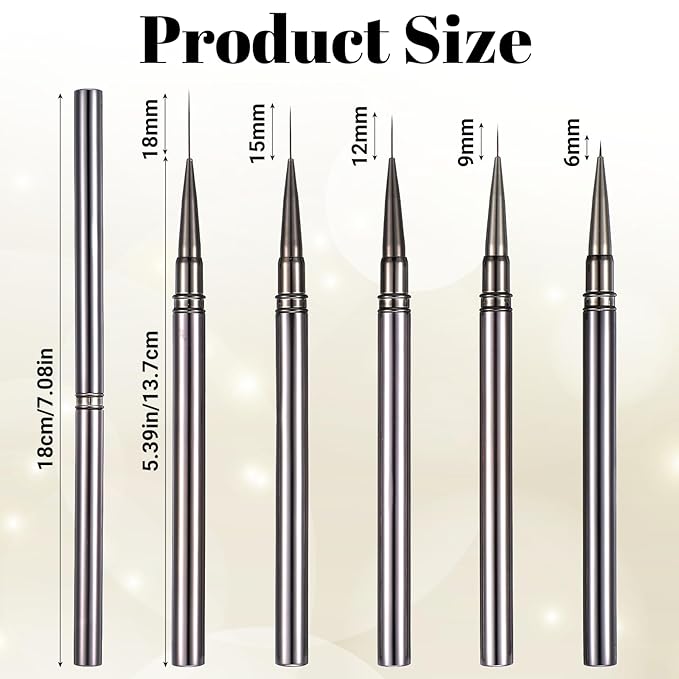 Sibba Nail Art Liner Brushes Set 5PCS Professional Detail Nail Art Pens for Gel Polish Metal Nano Nails Files Acrylic Painting Nails Tool for Long Lines Thin Details Fine Line Drawing Beginner Artists