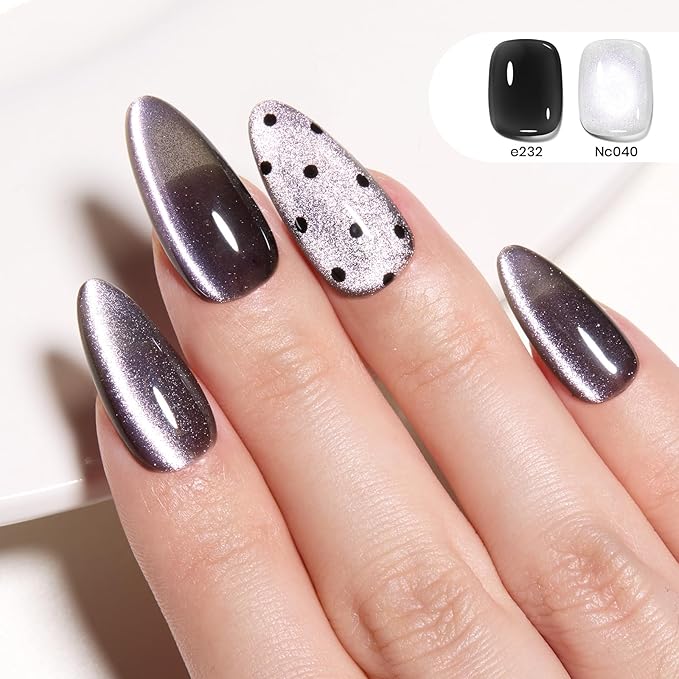 Beetles Lunar Silk Silver Cat Eye Gel Nail Polish - 15ML Silver Cat Eye Glitter Gel Polish Magnetic Shimmer Effect Soak Off UV French Nail Art Design Salon DIY Manicure Gifts for Wome
