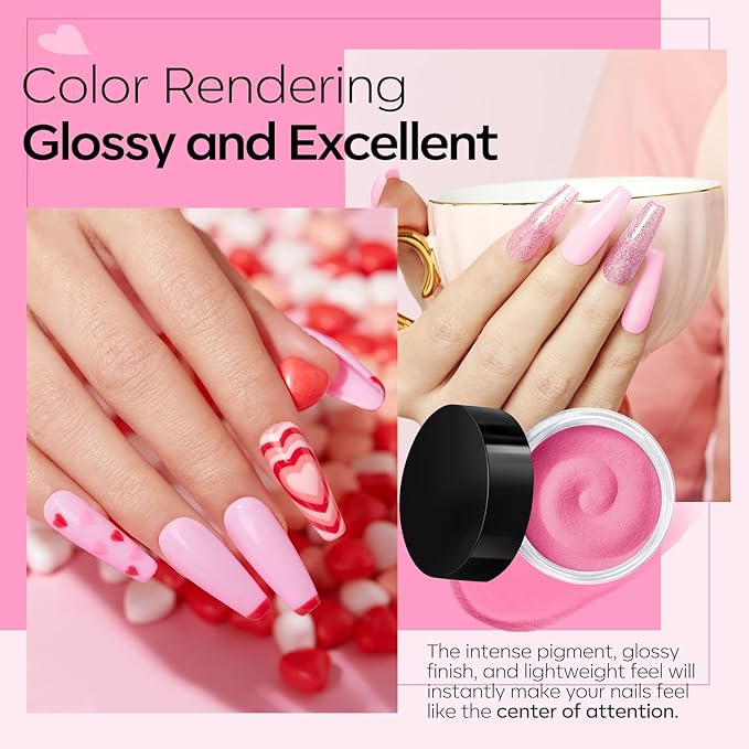 Modelones Dip Powder Nail Kit, 4 Colors Pink Glitter Spring Summer Dipping Starter Set with Liquid and Complete Accessories for French Nails Art Salon DIY at Home Manicure