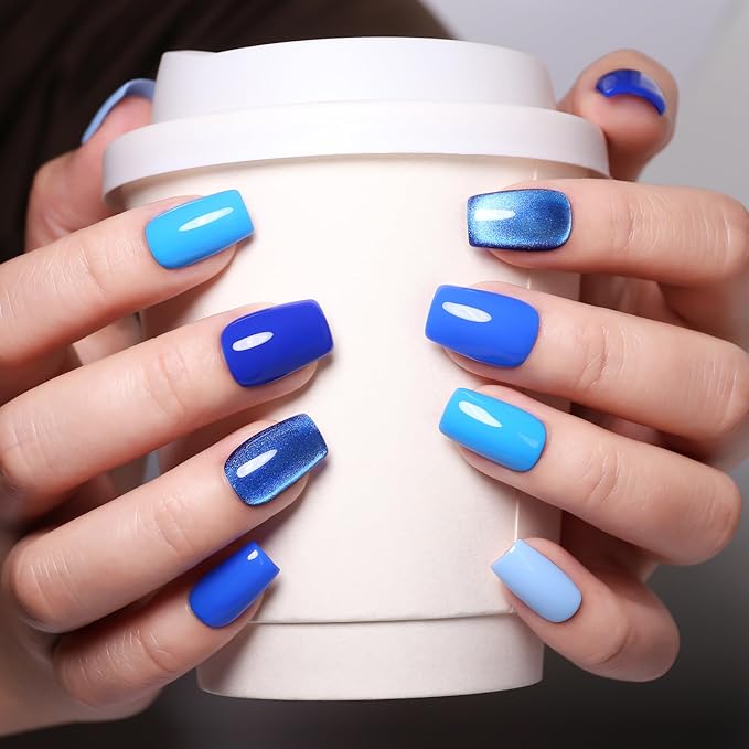 Imtiti 6 Pcs Gel Nail Polish Set, Large Capacity 10ml Same Color Same Bottle Cap Gel Polish Set,Navy Blue Long Lasting UV/LED Soak Off Nail Art Manicure Salon DIY at Home,Cat Eye Blue(10ml*6)