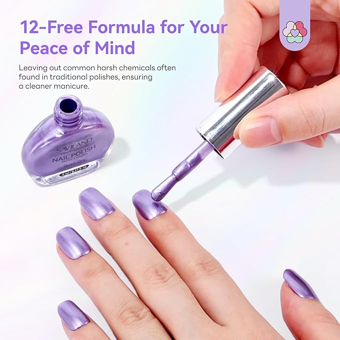 SAVILAND Quick Dry Nail Polish Set: 12 PCS Fingernail Polish 12-Free Metallic Nail Polish Colors Long Wear Nail Lacquer DIY Nail Art for Students Ladies Office Home Gift 8 ml