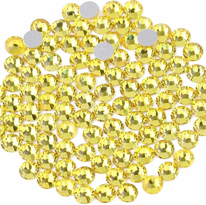 Beadsland 2880pcs Flat Back Crystal Rhinestones Round Gems for Nail Art and Craft Glue Fix,Lemon Yellow,SS8,2.3-2.5mm