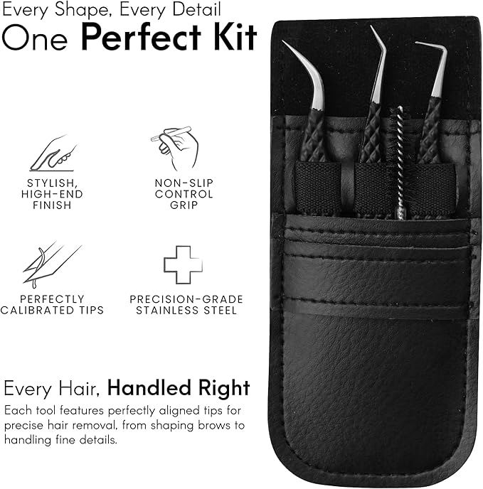 Lash Tweezers Set – Professional Eyelash Extension Tweezers Kit with Case & Brush – 3 Precision Lash Tweezers for Volume, Isolation & Classic Lashes – Anti-Static, Non-Slip Grip