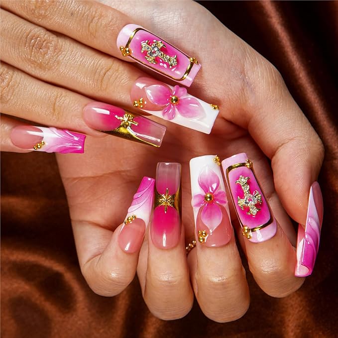 LOVFUL Short Press on Nails Bubblegum Reef | Handmade Acrylic Press ons | Reusable Fake Nails | Square Classic Regular 1.3 in | H547-M