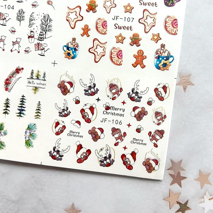 12 Sheets Christmas Nail Art Sticker Santa Claus Water Transfer Nail Decals Holiday Nail Decoration Winter Nail Stickers Christmas 3D Self Adhesive Nail Art Supplies for Women