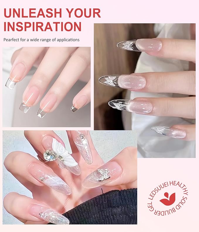 Solid Sculpting Builder Gel LEDSUUEI - Clear Nail Extension Gel, Non-Sticky Hard GEl for Nails, Nail Strengthen 3D Molding Builder NAil Carving Glue Kit for Beginners 20g