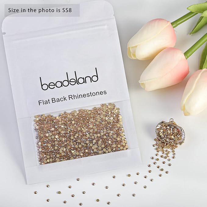 Beadsland Flat Back Crystal Rhinestones Round Gems for Nail Art and Craft Glue Fix, Golden Shadow, 2.3-2.5mm, SS8/1440pcs