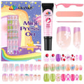EBANKU 130 Pcs Press on Nail Kids, 5 Pack French Flower Kid Flase Nails Kit with Nail Glue Set Fake Nail for Girls 5-10 Years Christmas Gift Set