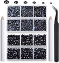 NCB Hotfix Iron on 8000pcs Crystal Rhinestones Round Gem for Crafts Decoration DIY Jewelry Making with a Tweezers and 2 Picking pens (Black, 6Sizes SS4-SS30)