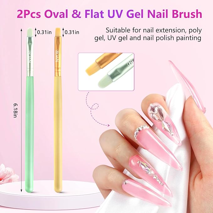 BQAN Nail Art Brushes Set，5pcs Nail Brushes for Nail Art with Flat, Round, French Gel Brushes & 2 Liner Brushes，Nails Design Tools for Home DIY or Professional Salon Use