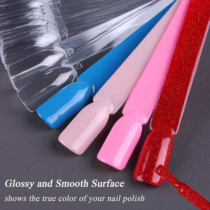 Clear Nail Swatch Sticks with Number Stickers, 50 Pcs Squoval Nail Sample Swatches for Gel Polish Color Display Practice Nails muestrario de colores para uñas Manicure Supplies