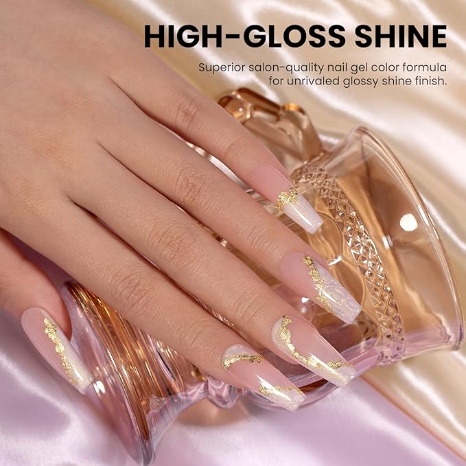 RARJSM Pearl Gel Liner Nail Art 2 Pcs Set Pearlescent Milky White Light Purple Golden Shell Glitter Swirl Effect Gel Nail Polish 8ml Build in Thin Brush Painted Striper GelPolish Curing Requires