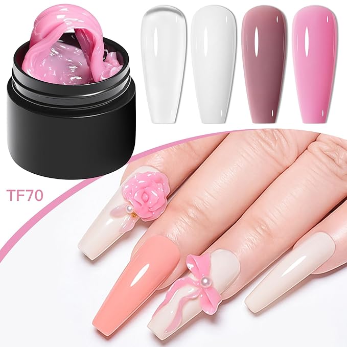 MEET ACROSS All-in-One Extension Mini Kit Non-Sticky Builder Gel Starter Kit WIth Base & Top Coat/Dual-Silicone Pen/Pro File/20-Pc Reusable Dual Forms Salon-Grade Extensions (Clear+White+Nude+Pink)