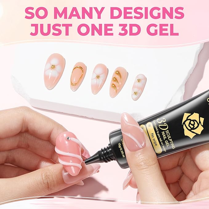 UNA GELLA Milky White 3D Gel Nail Art 15g, No Wipe Sculpting Gel Polish for Nails Tips, Chrome Nails Powder, Molding, Nail Charms and Gems Decoration, Lamp Curing Required DIY Art Salon at Home