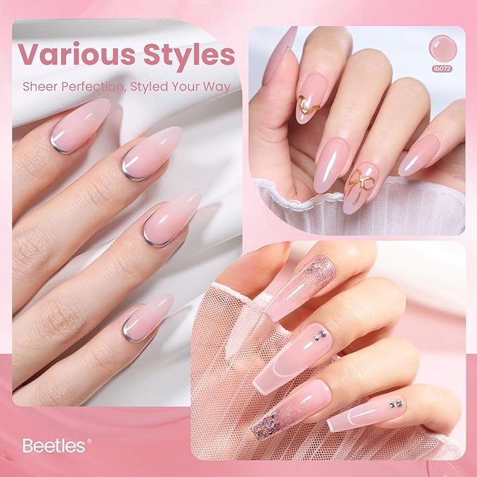 Beetles Stay Shining Bare Petal Nude Gel Nail Polish - 15ml Jelly Neutral Nude Pink Gel Polish Base Color Nail Concealer Sheer Pink Soak Off UV Translucent Effect Manicure Gift for Women