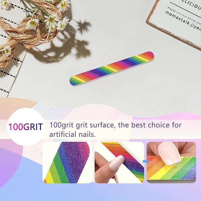 24PCS Professional Double-Sided 100/180 Grit Nail Files Colorful Manicure Pedicure Tools