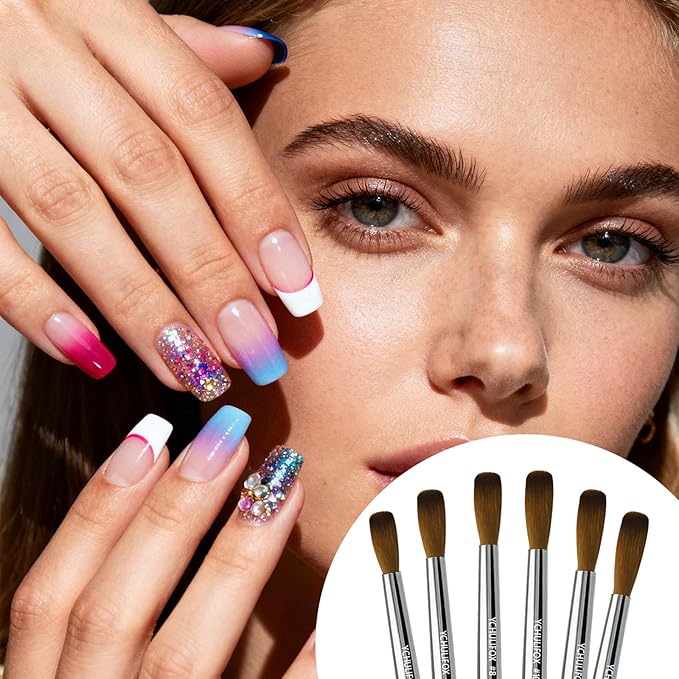Acrylic Art Nail Kit with 6-Size Brushes (4/6/8/10/12/14) for Dip Powder & Gel Nail Art, Easily Reinforce Nail Extensions for DIY Home Salon & Professional Use.