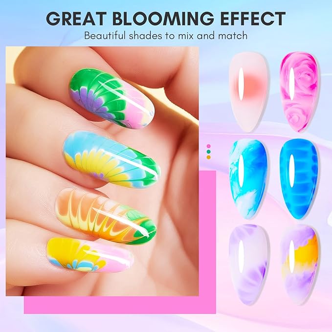 Makartt Nail Rhinestone Glue with Clear Blooming Gel Bundle, Clear Nail Glue Precision Pen Nail Art Glue Gel, 15ml UV LED Soak Off Nail Art Polish for Spreading Effect