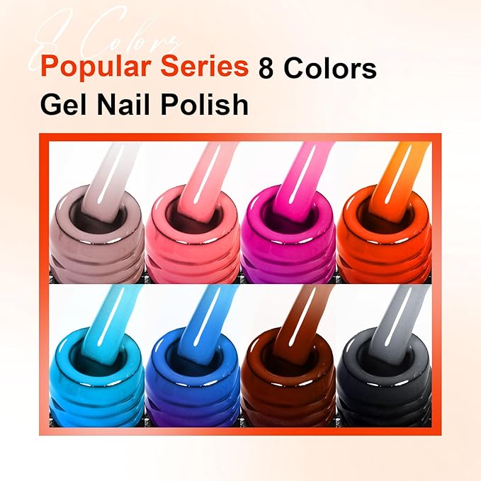 MEET ACROSS Color Changing Gel Nail Polish Set, 8 Pcs Red Orange Blue Coffee Grey Gel Polish Set Temperature Mood Changed Nail Polish Gel Gifts for Women Girl DIY Salon Home Manicure
