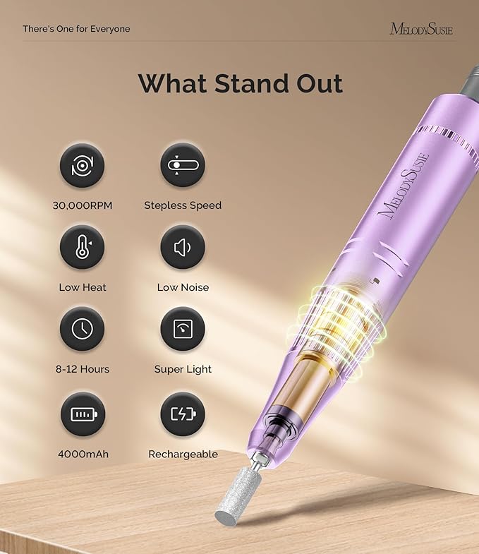 MelodySusie Entry-Level Clip-On Rechargeable Nail Drill, SC320F 30000RPM E-File with Pastel & Colorful Design for Manicure Shaping & Gel Removal, Ideal for Training, Nail Art Practice & Home Use