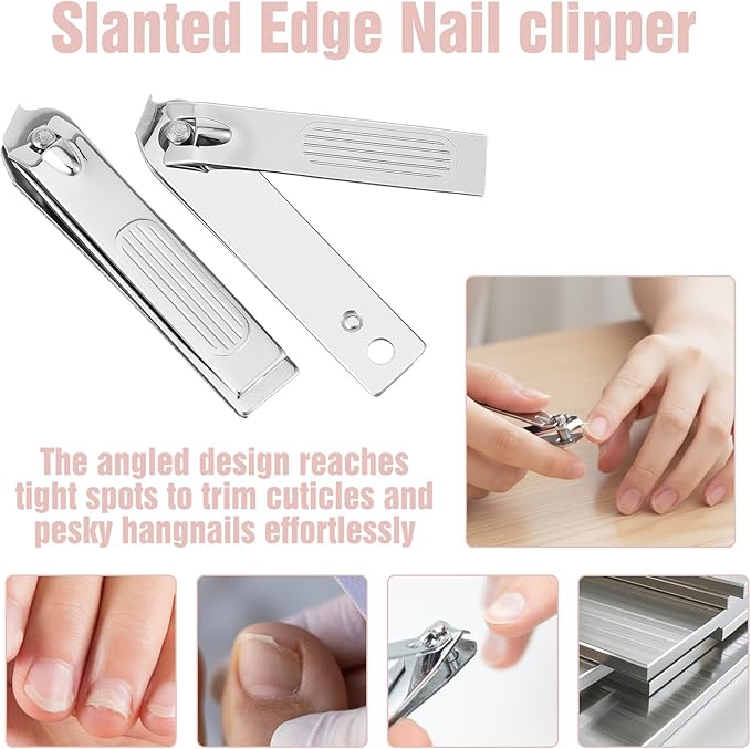 Nail Clipper Set for Women, 6 Pcs Stainless Steel Grooming Kits,Nail Care Tools with Pink Leather Bag for Adults, Suitable for Home, Workplace, Outdoor Travel, Gift Giving, Salon（Pink）