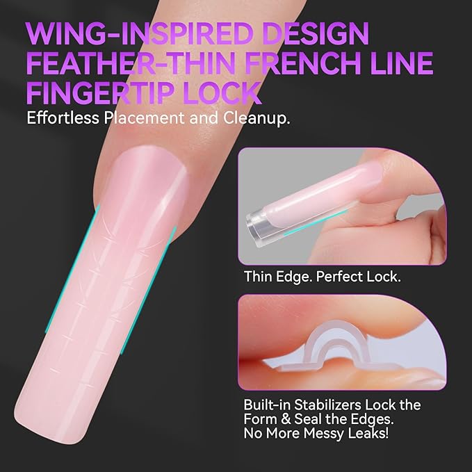 Gelike EC Sandwich Dual Forms for Polygel: Reusable Square Nail Form for Builder Gel & Acrylic Nails - 240pcs 15 Size with Guidelines to Create Short, Medium, Long Styles - C-Curve with Straight Sides