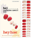 Heyhae Semi Cured Gel Nail Strips | No LED Lamp Needed | Solid, Red | Easy Apply & Remove, Salon Quality | Includes 28 Strips, 1 Prep Pads, Nail File & Wooden Stick - Hey, Thinking About You