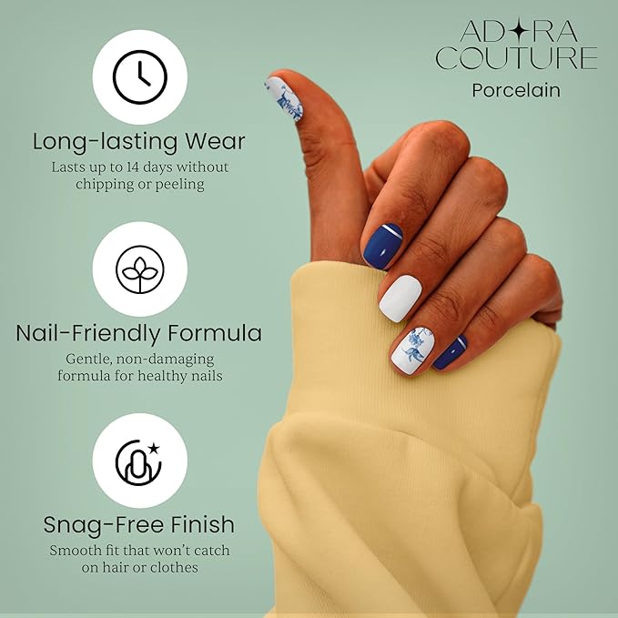 Semi Cured Gel Nail Strips with 30 Pieces - UV Gel Stickers, Manicure Kit, Easy Application Wraps Includes Prep Pads, Nail File, Wooden Stick - UV Light Required (Porcelain)