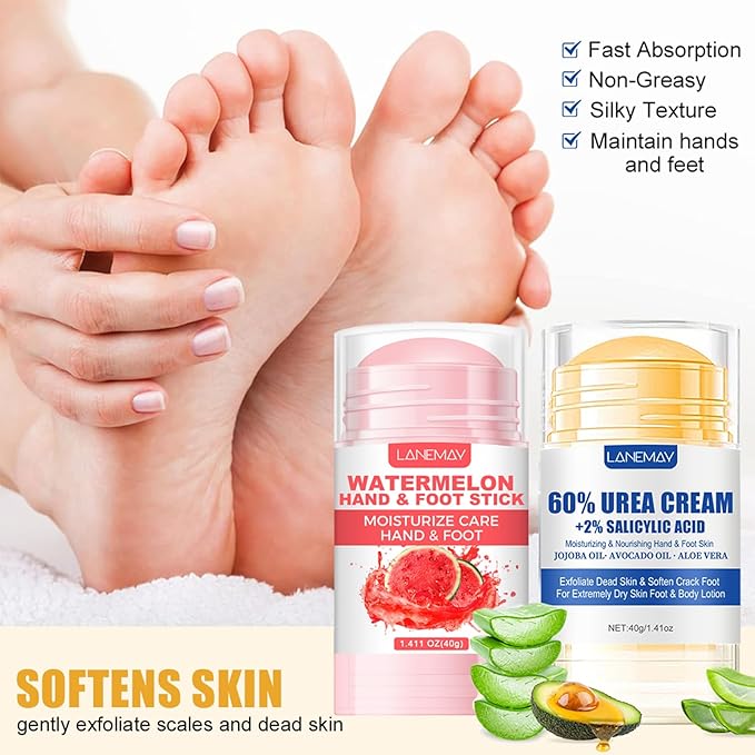 2Pcs Urea Cream 60% for Feet & Dry Cracked Skin, Cracked Heel Repair Stick Maximum Strength Moisturizing Foot & Hand Balm, Repair Creams for Dry Feet, Knee, Elbow and Hand