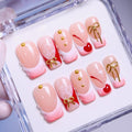 Press On Nails, 10 Pcs Handmade French Square Fake Nails, Reusable Artificial Unique 3D False Nails for Women 3D Acrylic Nails Kit (Size L)