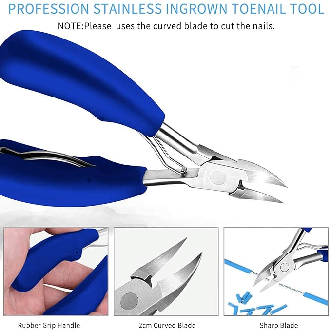 JTIEO 9PACK Toenail Clippers Ingrown Toenail Tool Ingrown Toenail Treatment Ingrown Toenail Tool Kit Stainless Steel Ingrown Toenail Removal Kit Professional Tool Set for Ingrown & Thick Nail Blue