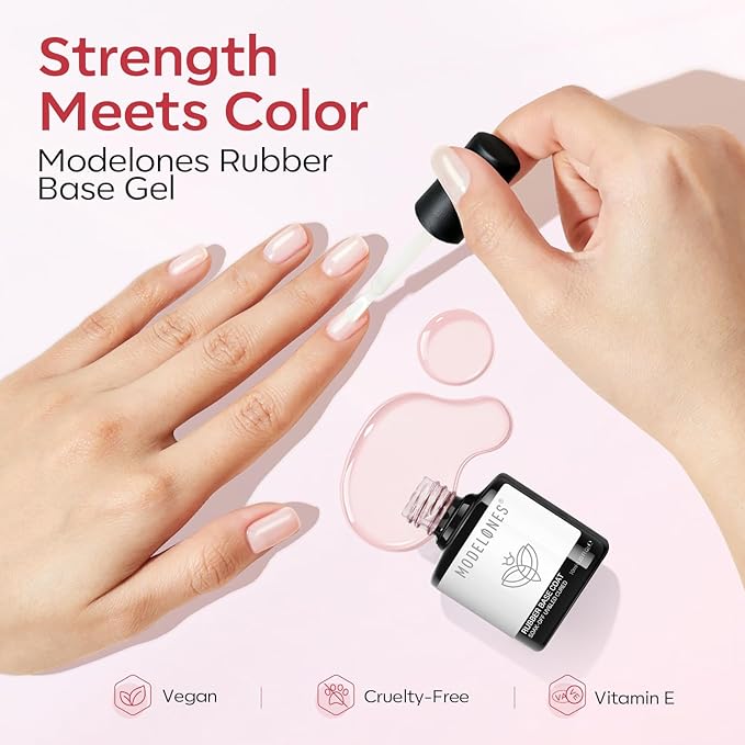 modelones Rubber Base Builder Nail Gel Polish, 6 Color Clear Nude Milky Baby Pink Jelly Brown 6 in One Strengthener Apex Building Extension for Weak Nails Long Last U V French Manicure Gift for Women