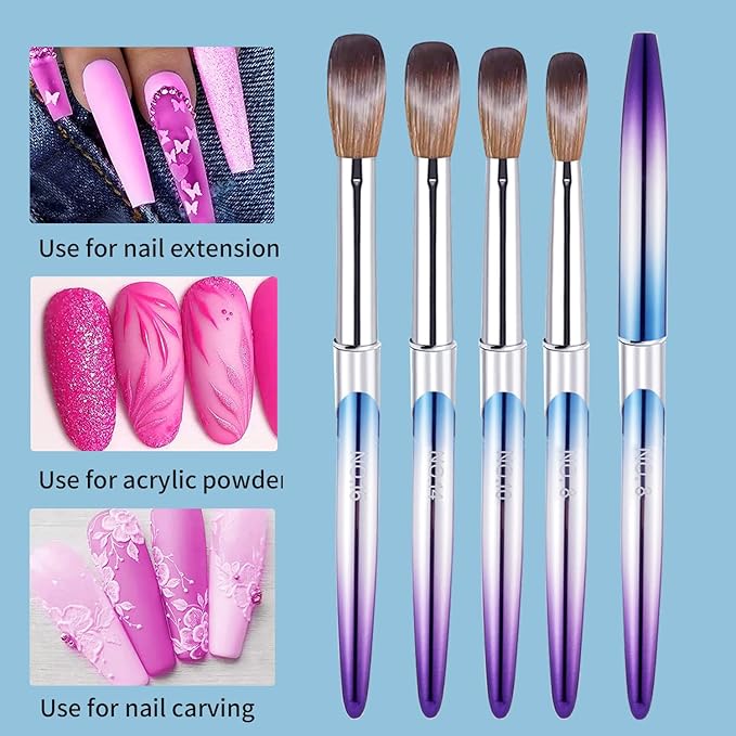 4PCS Professional Acrylic Nail Brush Set - Size 8/10/14/16 Brushes for Acrylic Powder Application, 3D Carving & Nail Art Extension, Ombre Handle Nail Tools for DIY Home Salon Manicure