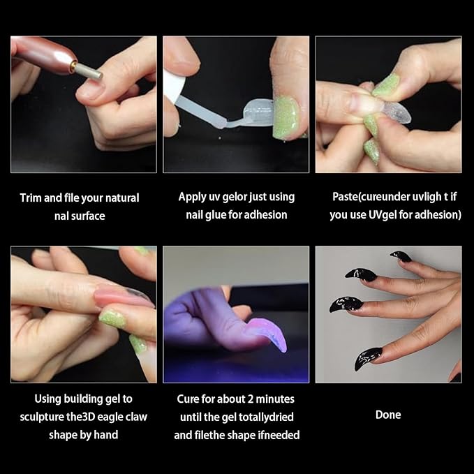 100 Pcs Medium Stiletto Press on Nails Kit,Soft Gel Pre-Shaped Acrylic Nail Tips Eagle Claw Designs Glue on Nail Glossy Extension Tips Manicure Home DIY 10 Sizes Gelly Tips