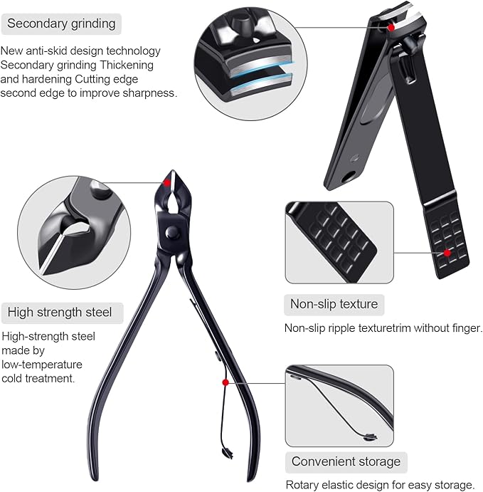 FIXBODY Nail Clippers for Men, Nail Grooming Kit, Manicure Kit Gift for Men, Nail Clippers Set for Women, Fingernail Clippers and Toenail Clippers,Stocking Stuffers for Teen boy (Black&Silver)