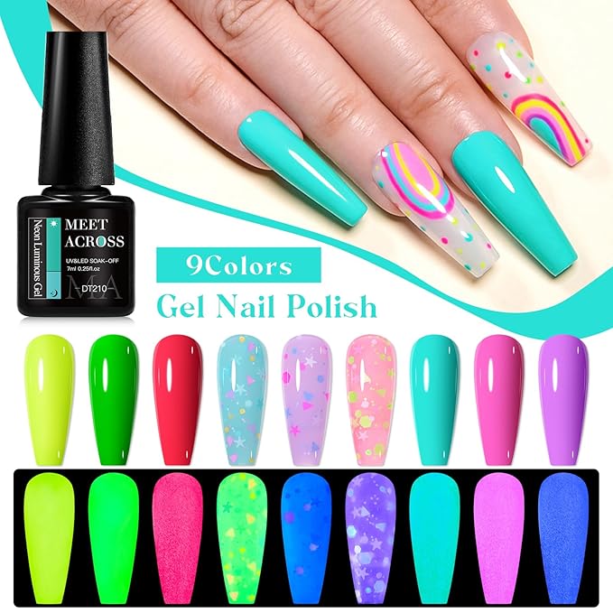 MEET ACROSS 9 Colors Gel Nail Polish + 3PCS Function Gel Nail Polish Kit,Fashion Nail Art Set Design Gifts for Women Manicure Salon (SET17, 12pcs)